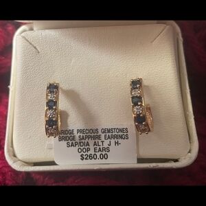 14k Solid Yellow Gold Sapphire And Diamonds Earrings